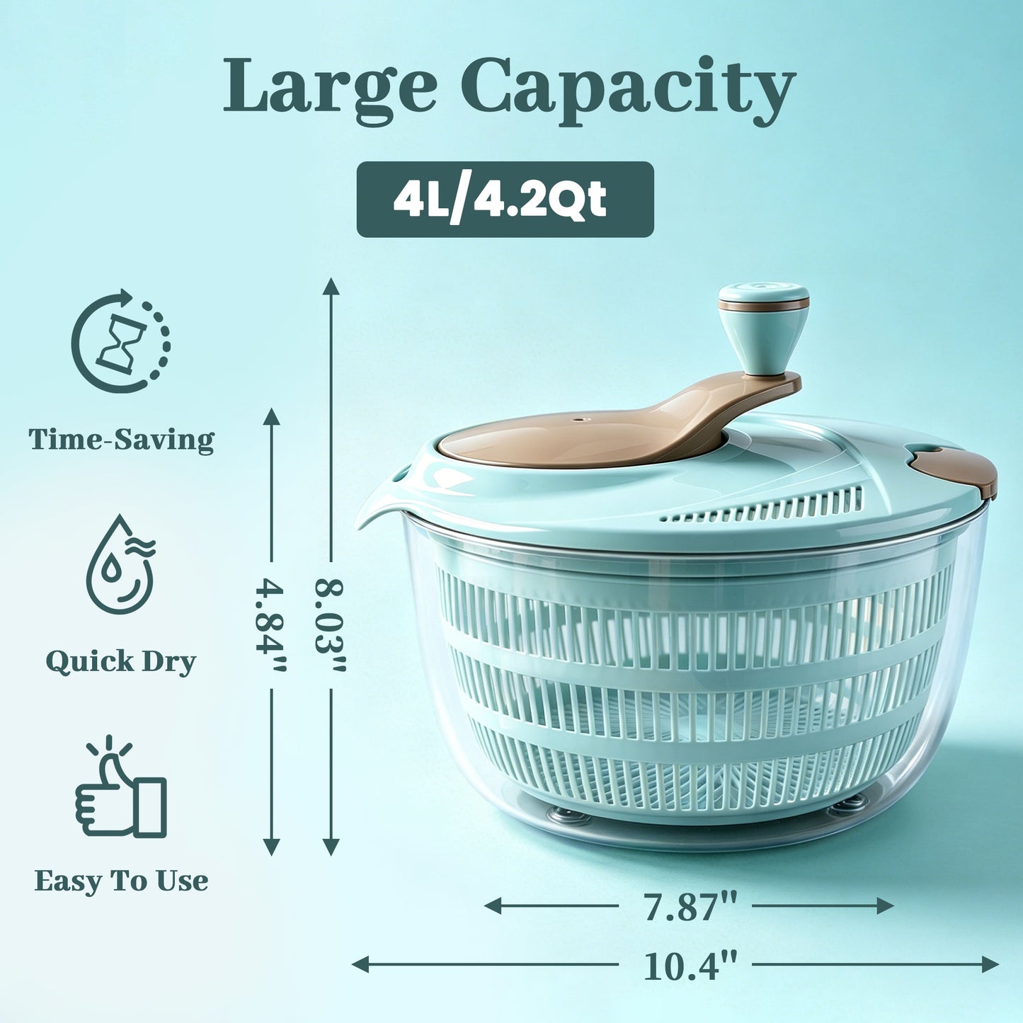punada Salad Spinner with Double Drainage Holes, 4.2 Quart Salad Dryer with Non-Slip Base & Crank for Washing, Spinning, Vegetable Fruit Washer