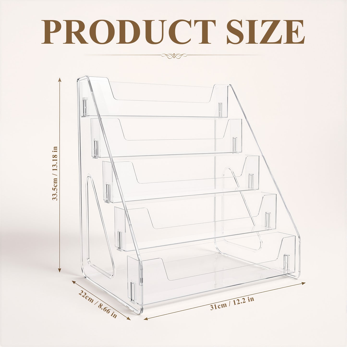 punada 5 Tier Card Display Stand, Clear Vertical Holder for Sports Cards, Greeting Cards, Postcards, Stickers and Brochures, Easy Snap-On Assembly