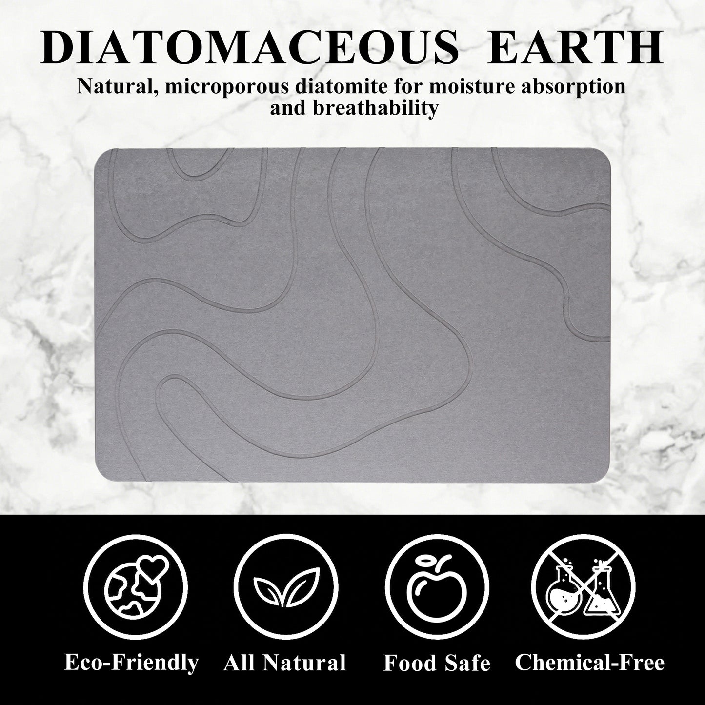 punada Stone Bath Mat, Quick-Dry Non-Slip Diatomaceous Earth Bath Mat, Super Absorbent Stone Shower Mat for Bathroom Floor, Easy to Clean, 23.6 x 15.4 Inch Grey