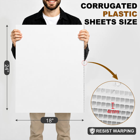 punada Corrugated Plastic Board, 12 Packs 24 x 18 Inch Corrugated Plastic Sheet, Waterproof Poster Board Custom Blank Yard Signs for Outdoor Estate Garage Sale, Birthday Party, Parking, Guidepost