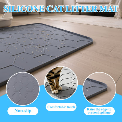 punada Silicone Cat Litter Mat, 34 x 22 inch Large Litter Box Mat with Raised Edge, Easy-to-Clean Waterproof Litter Trapping Mat, Soft Surface Cat Mat for Litter Box and Floor Protection