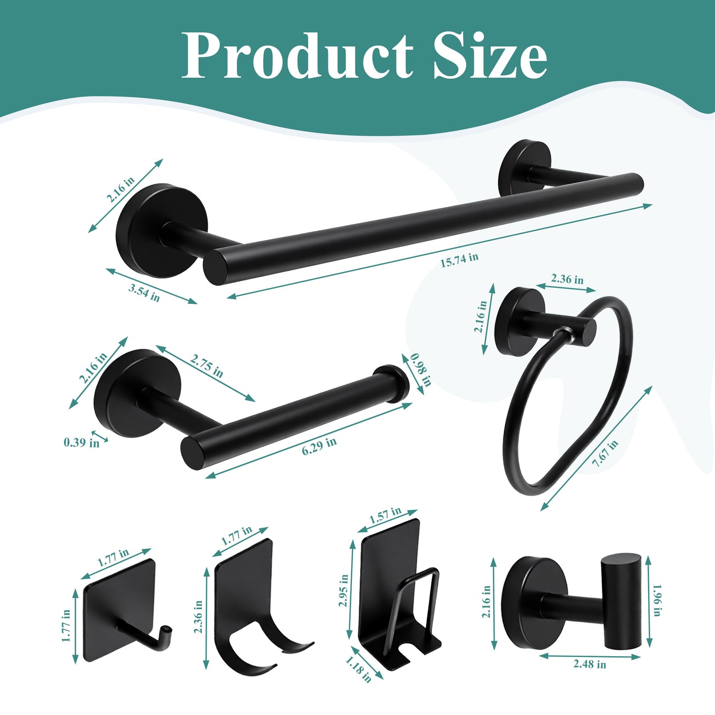 punada 10 pcs Matte Black Bathroom Hardware Set, Stainless Steel Bathroom Accessories Set with Toilet Paper Holder, Towel Ring & Hooks, Towel Bar Set for Home, Towel Racks for Bathroom Wall Mounted