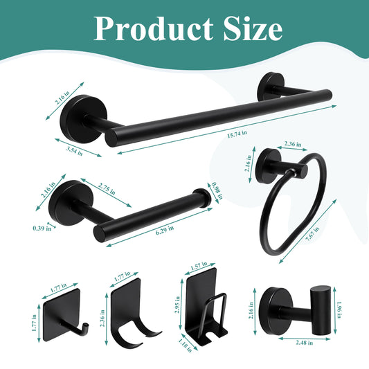 punada 10 pcs Matte Black Bathroom Hardware Set, Stainless Steel Bathroom Accessories Set with Toilet Paper Holder, Towel Ring & Hooks, Towel Bar Set for Home, Towel Racks for Bathroom Wall Mounted