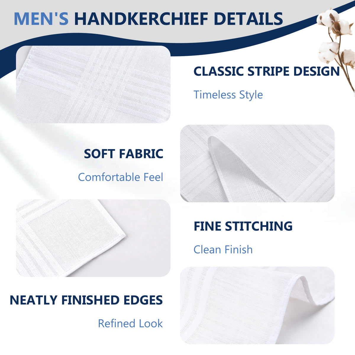 punada 20 pack White Handkerchiefs for Men, Soft Cotton Classic Mens Hankies, Reusable Pocket Handkerchiefs for Daily Use, 16x16 inch Suit Pocket Mens Handkerchiefs Cotton