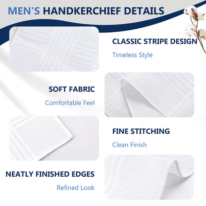 punada 20 pack White Handkerchiefs for Men, Soft Cotton Classic Mens Hankies, Reusable Pocket Handkerchiefs for Daily Use, 16x16 inch Suit Pocket Mens Handkerchiefs Cotton