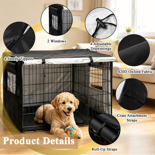 punada Dog Crate Cover 42 Inch, Dog Kennel Cover for Wire Crates with 4-Side Zipper Open Design and 2 Window Panels, Privacy Covers for Indoor Use