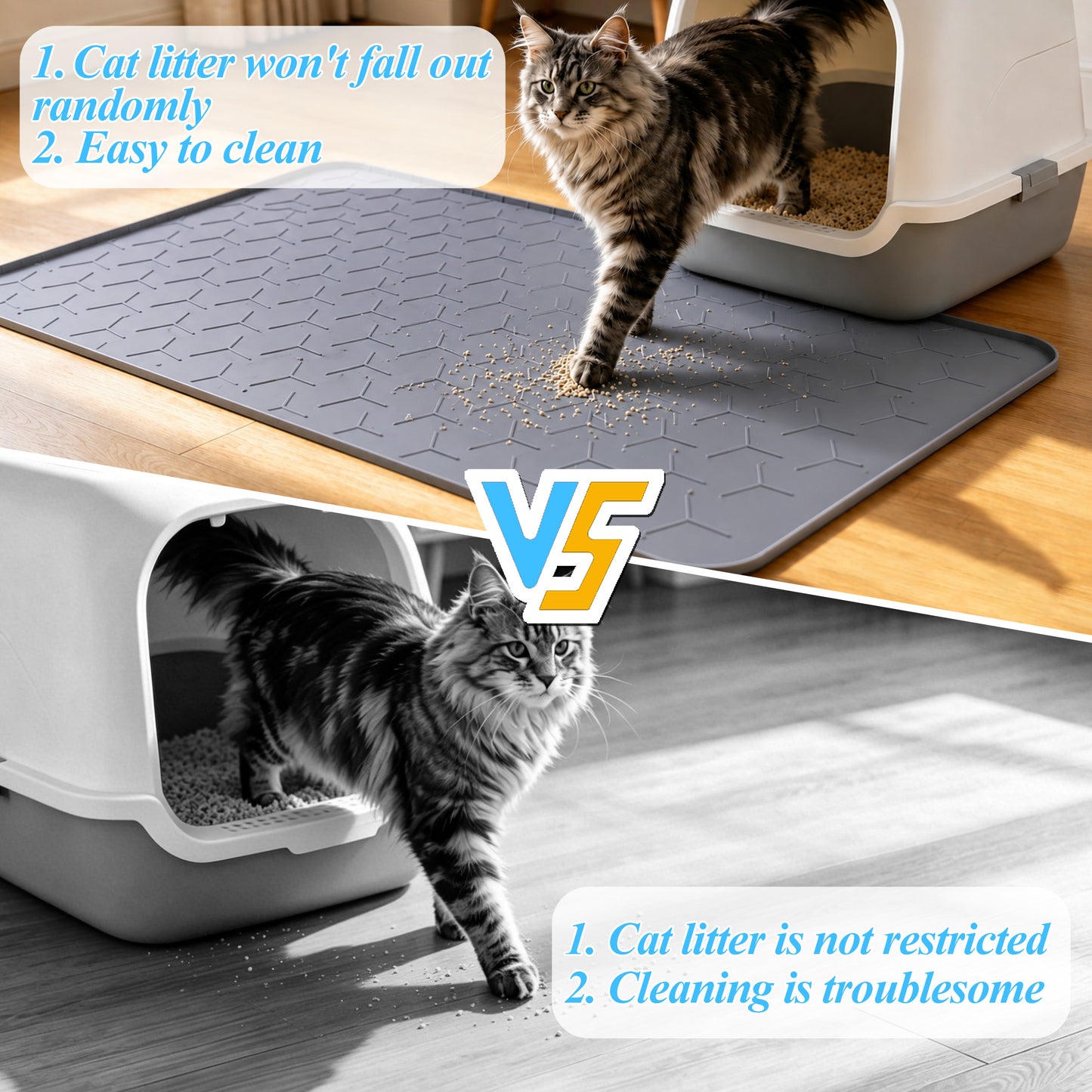 punada Silicone Cat Litter Mat, 34 x 22 inch Large Litter Box Mat with Raised Edge, Easy-to-Clean Waterproof Litter Trapping Mat, Soft Surface Cat Mat for Litter Box and Floor Protection