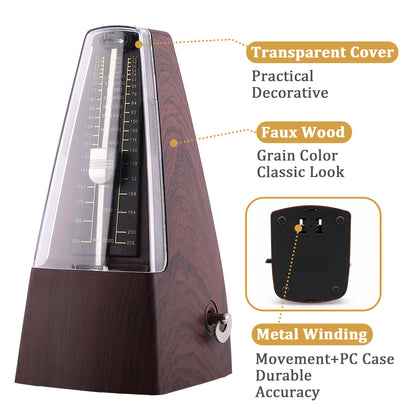 punada Mechanical Metronome for Piano Guitar, Wood Grained Loud Sound and Multiple Beat Modes, Accurate Beat for Beginners 1 Pack