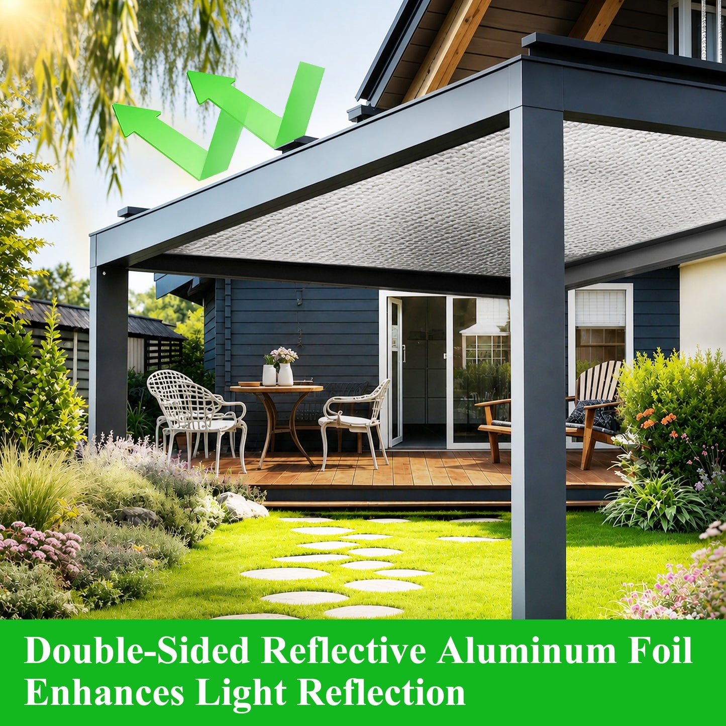 punada Reflective Insulation Roll, 48" x 10 Ft Double-Sided Aluminum Foil Bubble Insulation, Radiant Heat Reflective Insulation Sheet for Window, RV, Roof & Garage Door