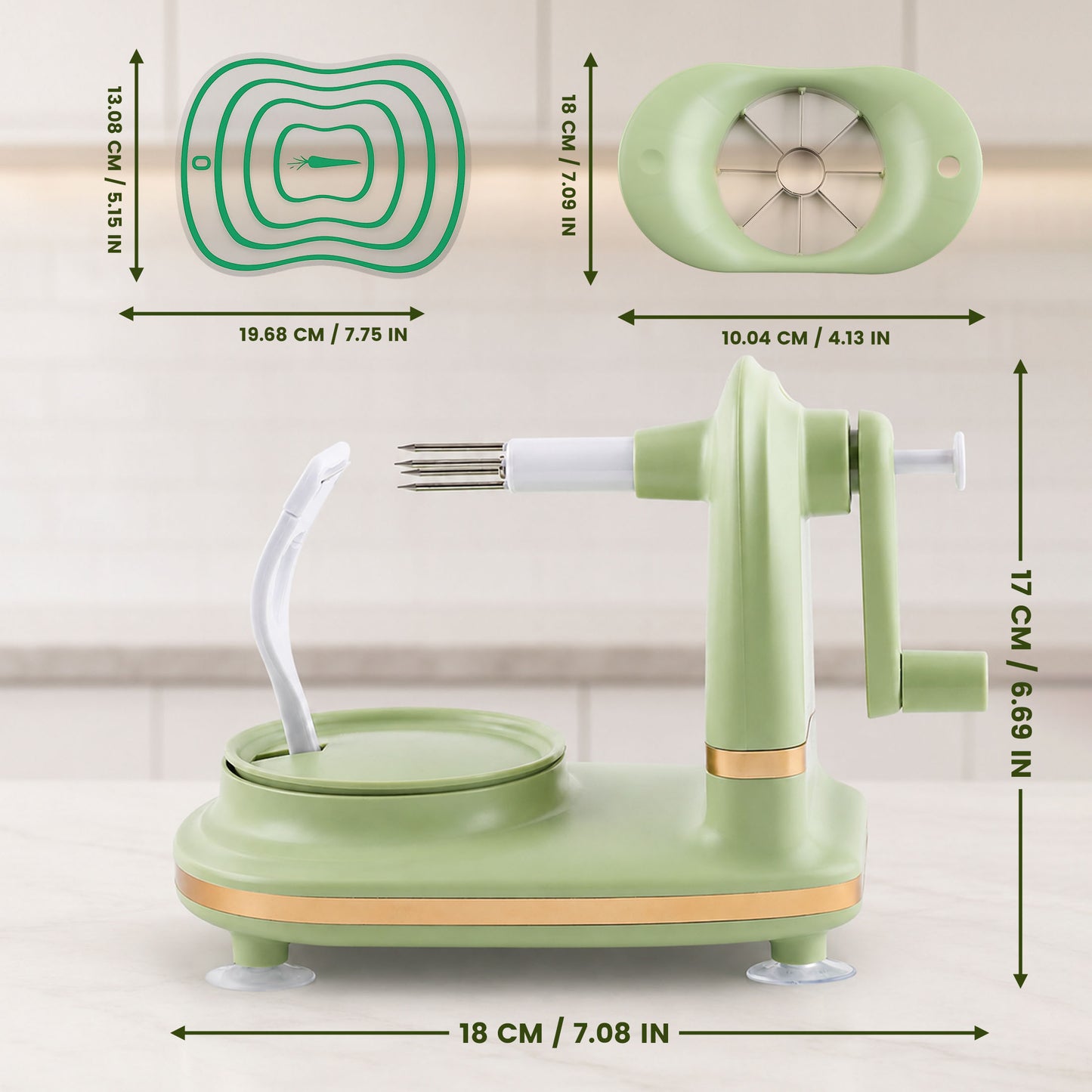 punada Apple Peeler with Stainless Steel Spare Blade, Apple Peeler Corer with Powerful Suction Base for Home Making Apple Sauce and Pie (Green)
