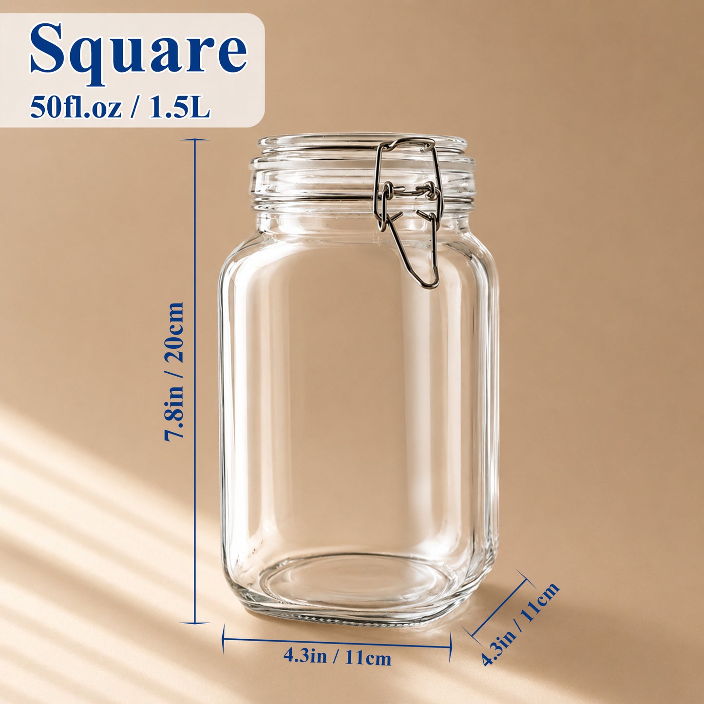punada 3-Pack 50oz Glass Jars with Airtight Lid, Wide Mouth Kitchen Canisters for Kitchen & Pantry Organization, Air Tight Glass Storage Jars for Sugar, Flour, Cereal, Coffee