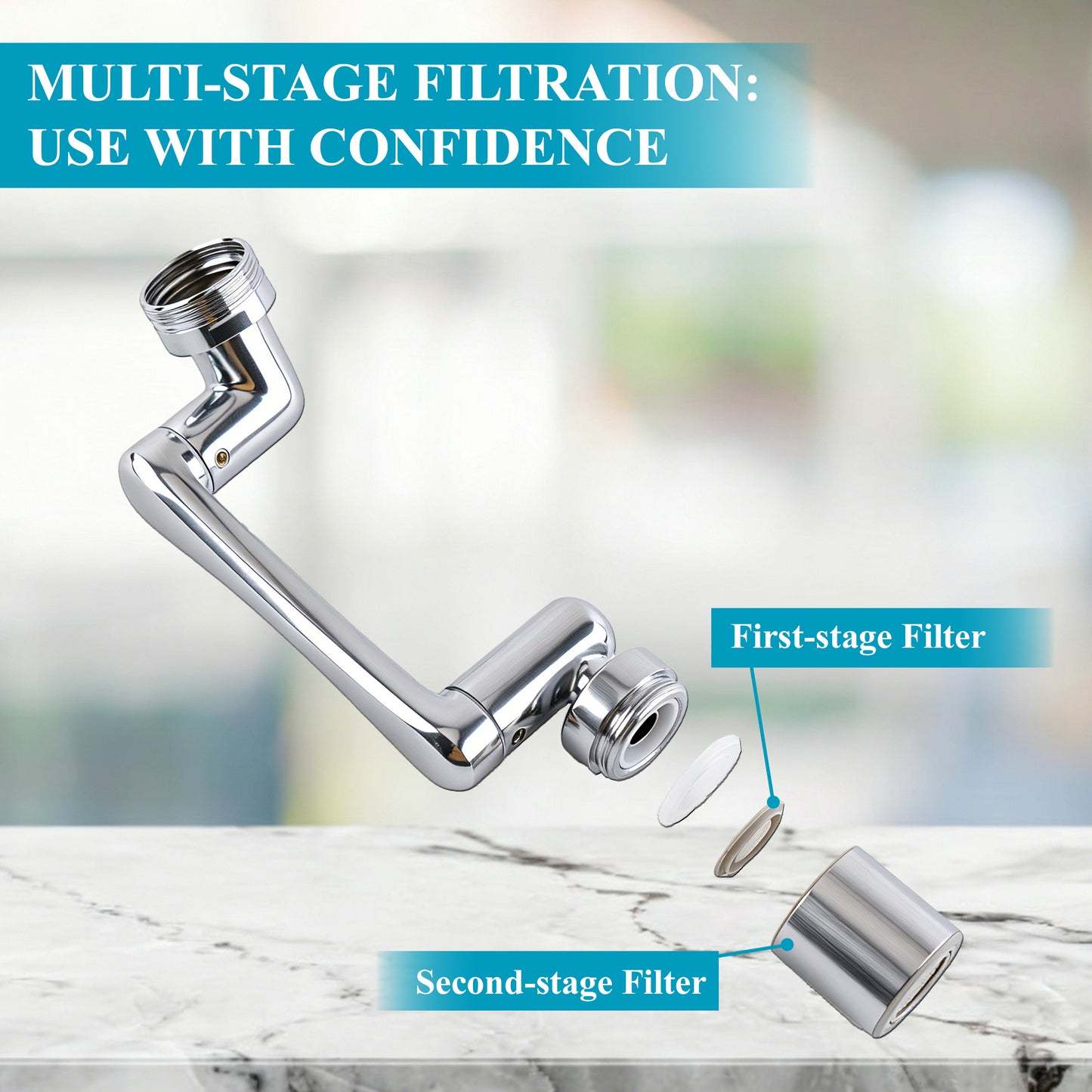 punada Faucet Extender, 1440° Swivel Faucet Aerator with 2 Flow Modes, Rotatable Multifunctional Sink and Kitchen Spray Attachment, Universal U-Shaped Faucet Extender for Bathroom and Kitchen Use