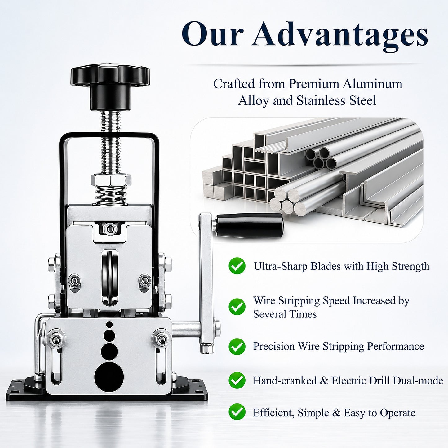 punada Manual Wire Stripping Machine, Gauge Wire 0.06-1 inch, Copper Wire Peeler Tool, Drill Powered and Hand Crank Dual-Drive Stripper for Scrap Recycling and DIY Use
