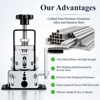 punada Manual Wire Stripping Machine, Gauge Wire 0.06-1 inch, Copper Wire Peeler Tool, Drill Powered and Hand Crank Dual-Drive Stripper for Scrap Recycling and DIY Use