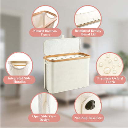punada Toilet Paper Storage Basket with Lid, Bathroom Toilet Paper Organizer Holds up to 12 Regular Rolls or 9 Mega Rolls, Foldable Bathroom Storage Bin with Handle and Non-Slip Base, Beige
