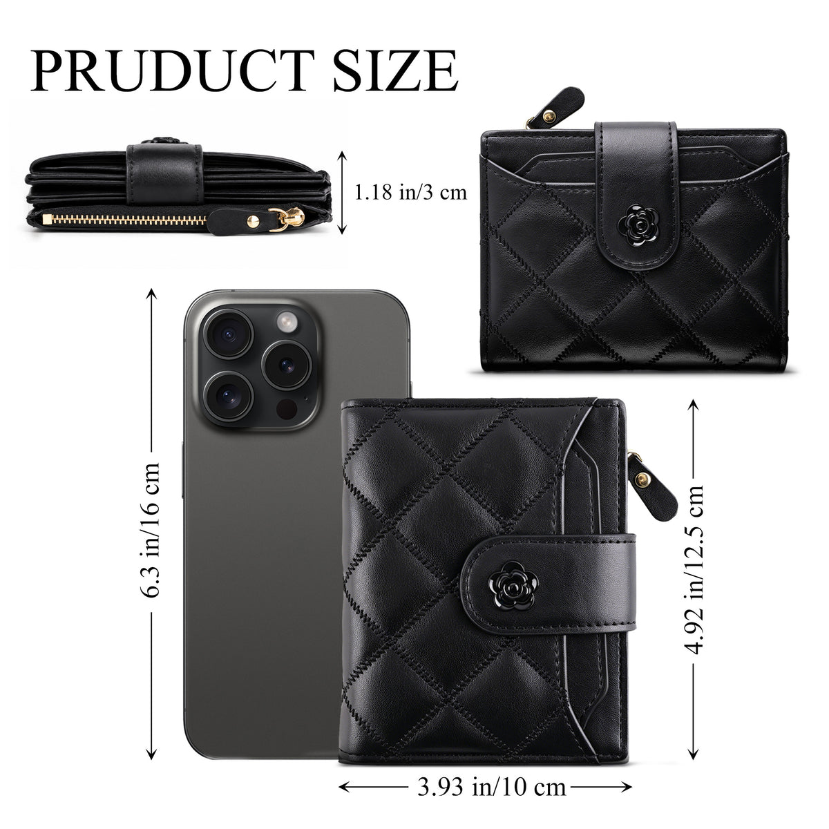 punada Women Bifold Wallet, PU Leather Slim Credit Card Holder with Zipper Coin Pocket, ID Window & Multiple Card Slots, Compact Daily Purse