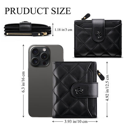 punada Women Bifold Wallet, PU Leather Slim Credit Card Holder with Zipper Coin Pocket, ID Window & Multiple Card Slots, Compact Daily Purse