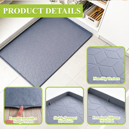 punada Under Sink Mat, 34" x 22" Waterproof Silicone Kitchen Sink Cabinet Protector, Shelf Liner for Kitchen and Bathroom, Leak-Proof Drip Tray, Kitchen Organizer Storage Mat, Gray