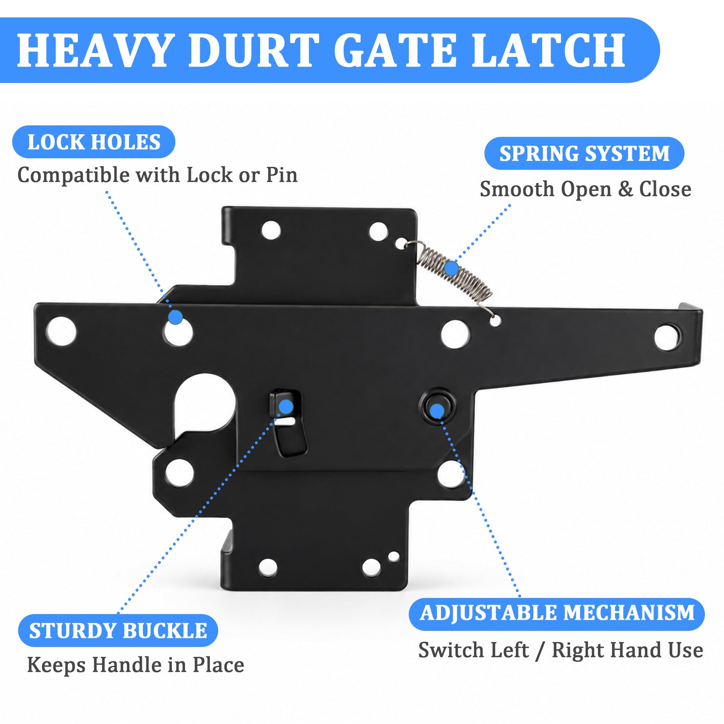 punada Gate Latch for Wooden Fence, Heavy Duty Self Locking Gravity Gate Lock, Post Mount Hardware for Wood and Vinyl Fence, Pool Yard Garden, Black