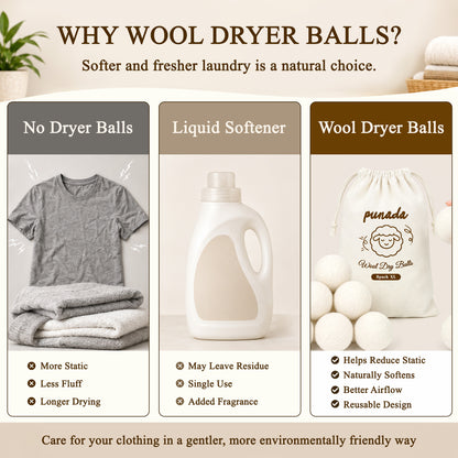 punada XL Wool Dryer Balls 8 Pack, Reusable Laundry Dryer Balls, Reduce Static & Wrinkles, Natural Fabric Softener, Faster Drying for Clothes Towels Bedding