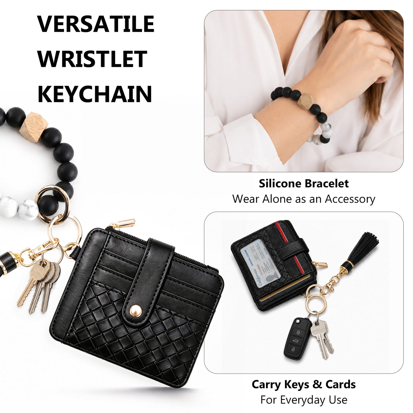 punada Wristlet Keychain Wallet for Women, Slim Credit Card Holder with Key Ring, ID Window, Zipper Coin Pocket, Multiple Card Slots & Wrist Strap for Daily Carry
