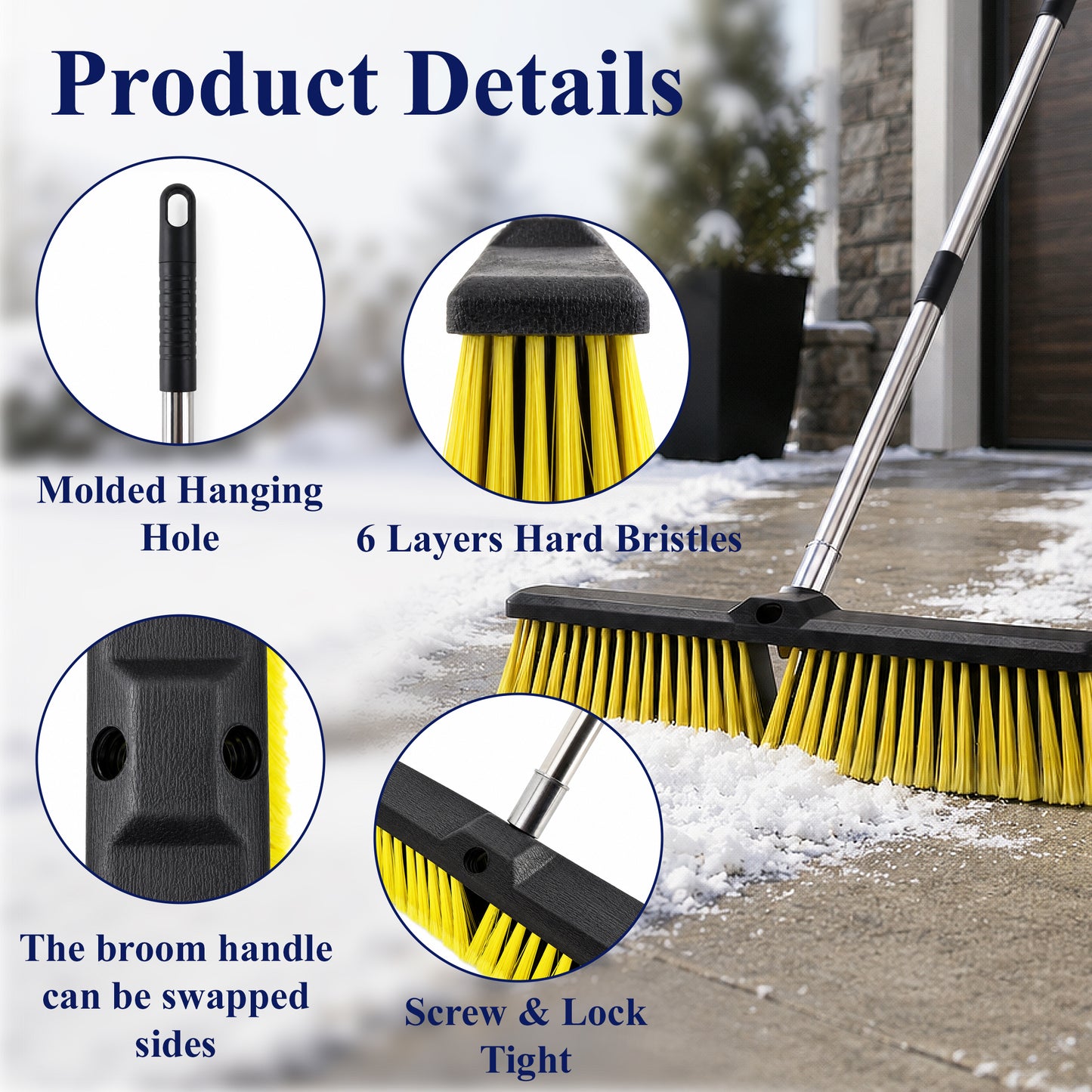 punada 18 inch Push Broom Outdoor, Heavy Duty Outdoor Broom with 61" Long Handle and Stiff Bristles for Cleaning Indoor Tile Deck Driveway Garage Yard Patio Concrete Floor