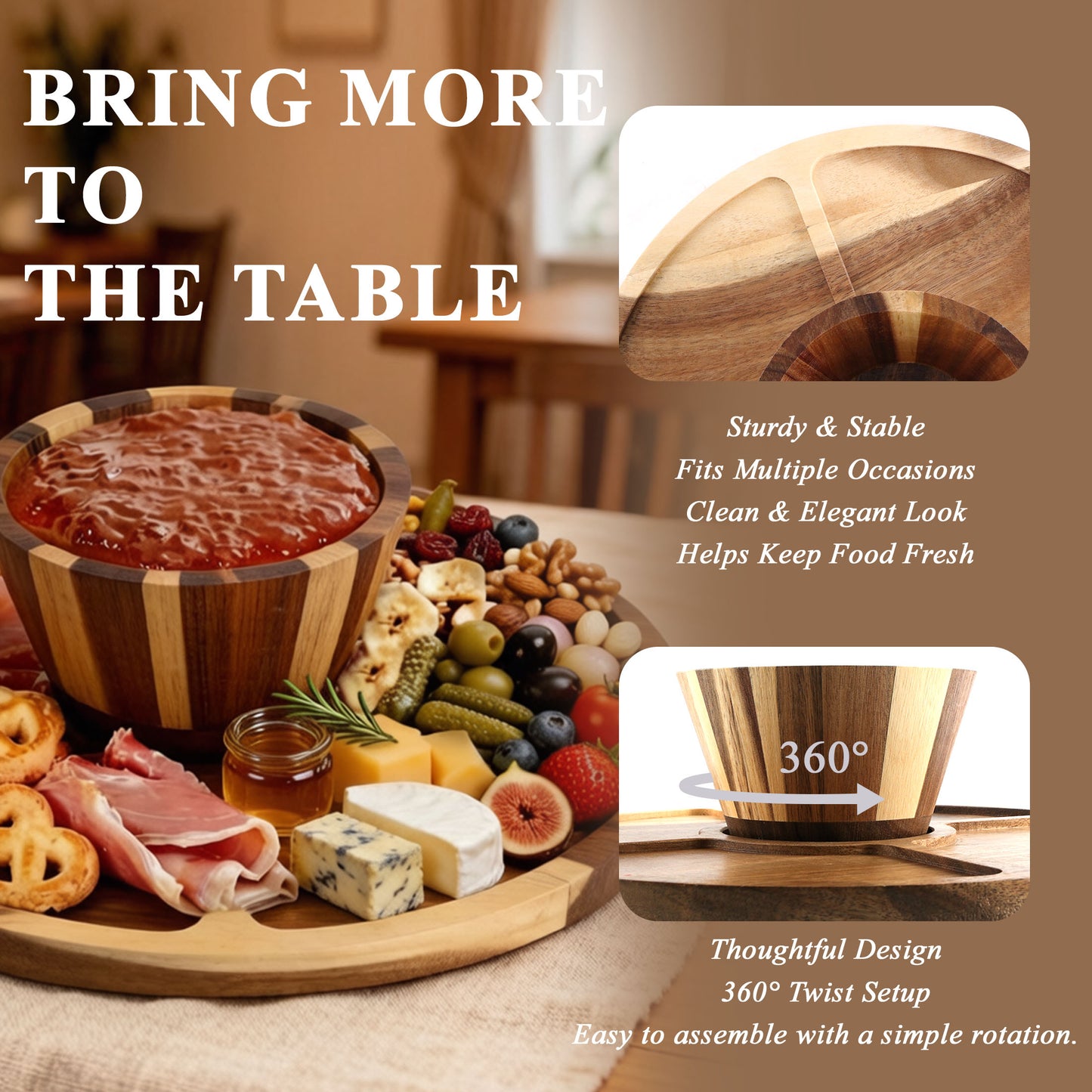 punada Acacia Wood Cake Stand with Lid, 11" Round Cake Stand with Acrylic Dome, 2-in-1 Dessert Display for Cake, Cheese, Chips, Fruit & Snacks