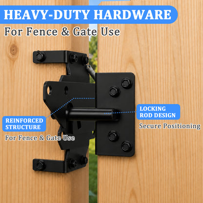 punada Gate Latch for Wooden Fence, Heavy Duty Self Locking Gravity Gate Lock, Post Mount Hardware for Wood and Vinyl Fence, Pool Yard Garden, Black