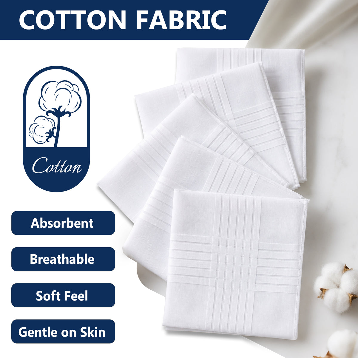 punada 20 pack White Handkerchiefs for Men, Soft Cotton Classic Mens Hankies, Reusable Pocket Handkerchiefs for Daily Use, 16x16 inch Suit Pocket Mens Handkerchiefs Cotton