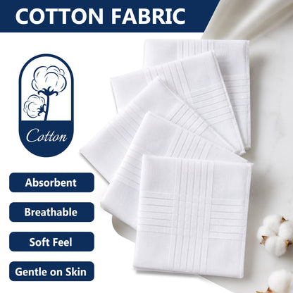 punada 20 pack White Handkerchiefs for Men, Soft Cotton Classic Mens Hankies, Reusable Pocket Handkerchiefs for Daily Use, 16x16 inch Suit Pocket Mens Handkerchiefs Cotton