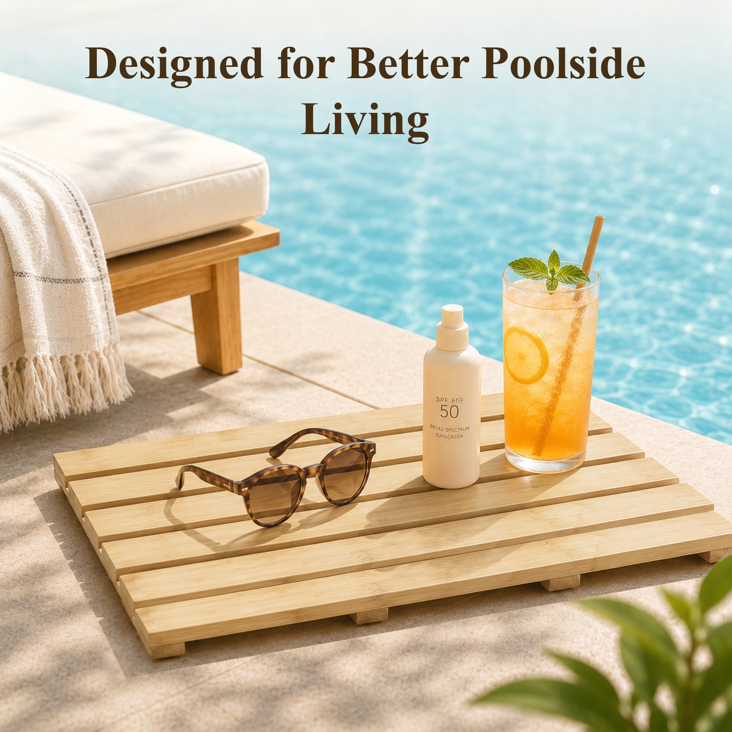 punada Bamboo Bath Mat, Non-Slip Waterproof Wooden Shower Mat for Bathroom, Bathtub, Sauna and Outdoor Use, Quick Dry Bamboo Floor Mat, 21.26 x 14.17 inch
