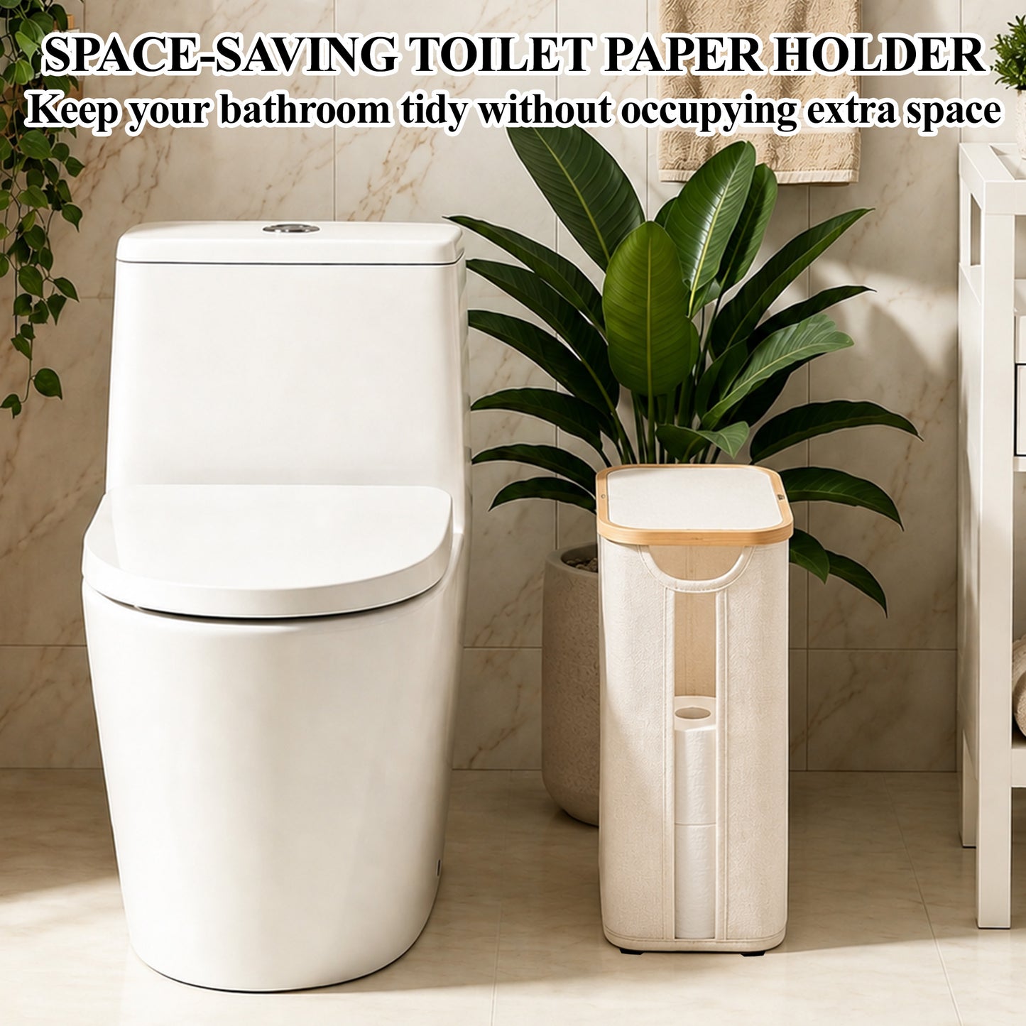 punada Toilet Paper Storage Basket with Lid, Bathroom Toilet Paper Organizer Holds up to 12 Regular Rolls or 9 Mega Rolls, Foldable Bathroom Storage Bin with Handle and Non-Slip Base, Beige