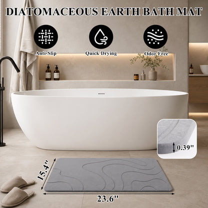 punada Stone Bath Mat, Quick-Dry Non-Slip Diatomaceous Earth Bath Mat, Super Absorbent Stone Shower Mat for Bathroom Floor, Easy to Clean, 23.6 x 15.4 Inch Grey