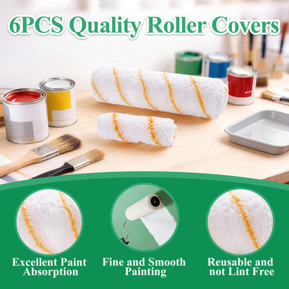 punada 5 FT Paint Roller Kit with Extension Pole, 9 Inch Paint Roller with Tray, 4 Inch Small Paint Roller, 4 FT Stainless Steel Pole, 10 Piece Painting Tool Set Suitable for House & Wall Painting