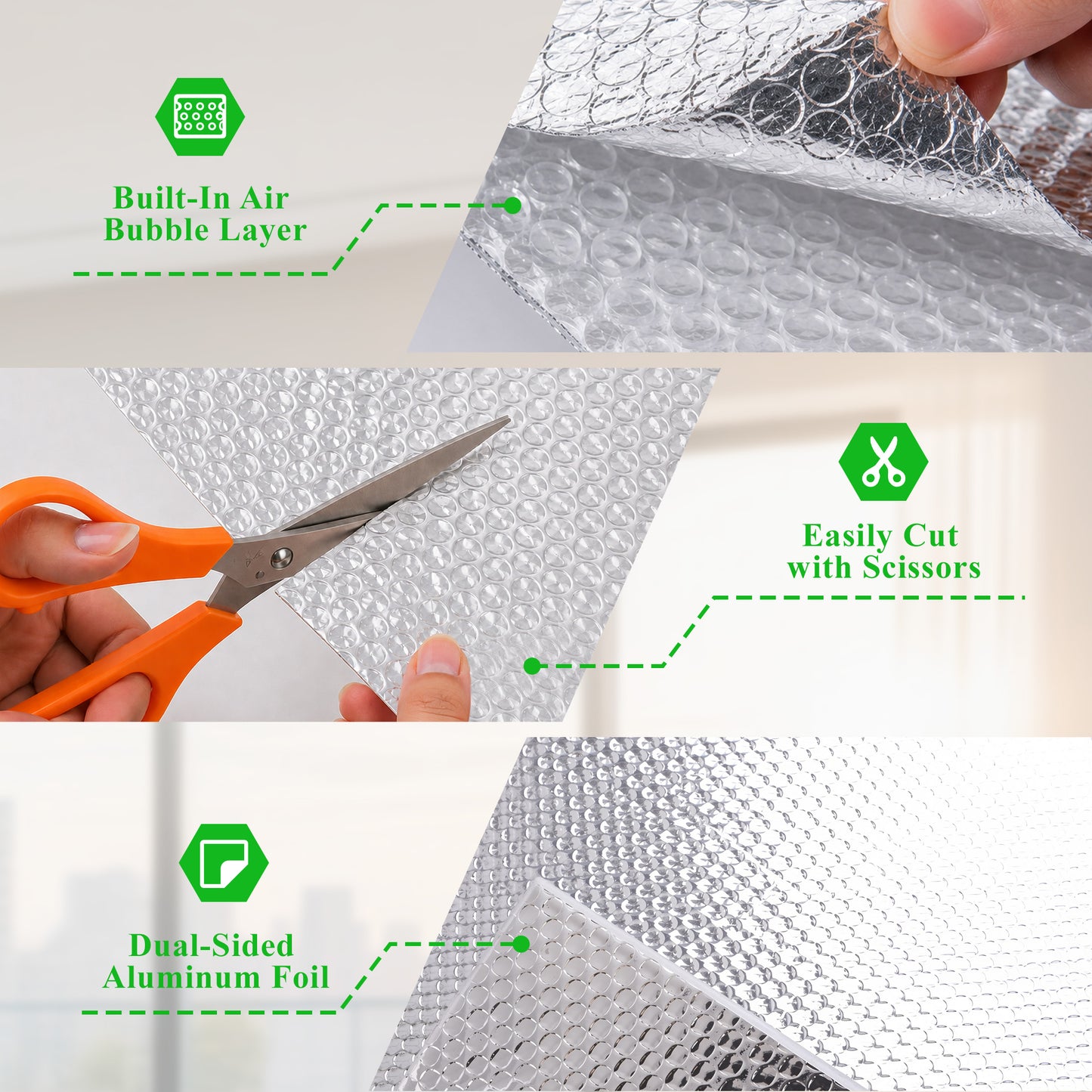 punada Reflective Insulation Roll, 48" x 10 Ft Double-Sided Aluminum Foil Bubble Insulation, Radiant Heat Reflective Insulation Sheet for Window, RV, Roof & Garage Door