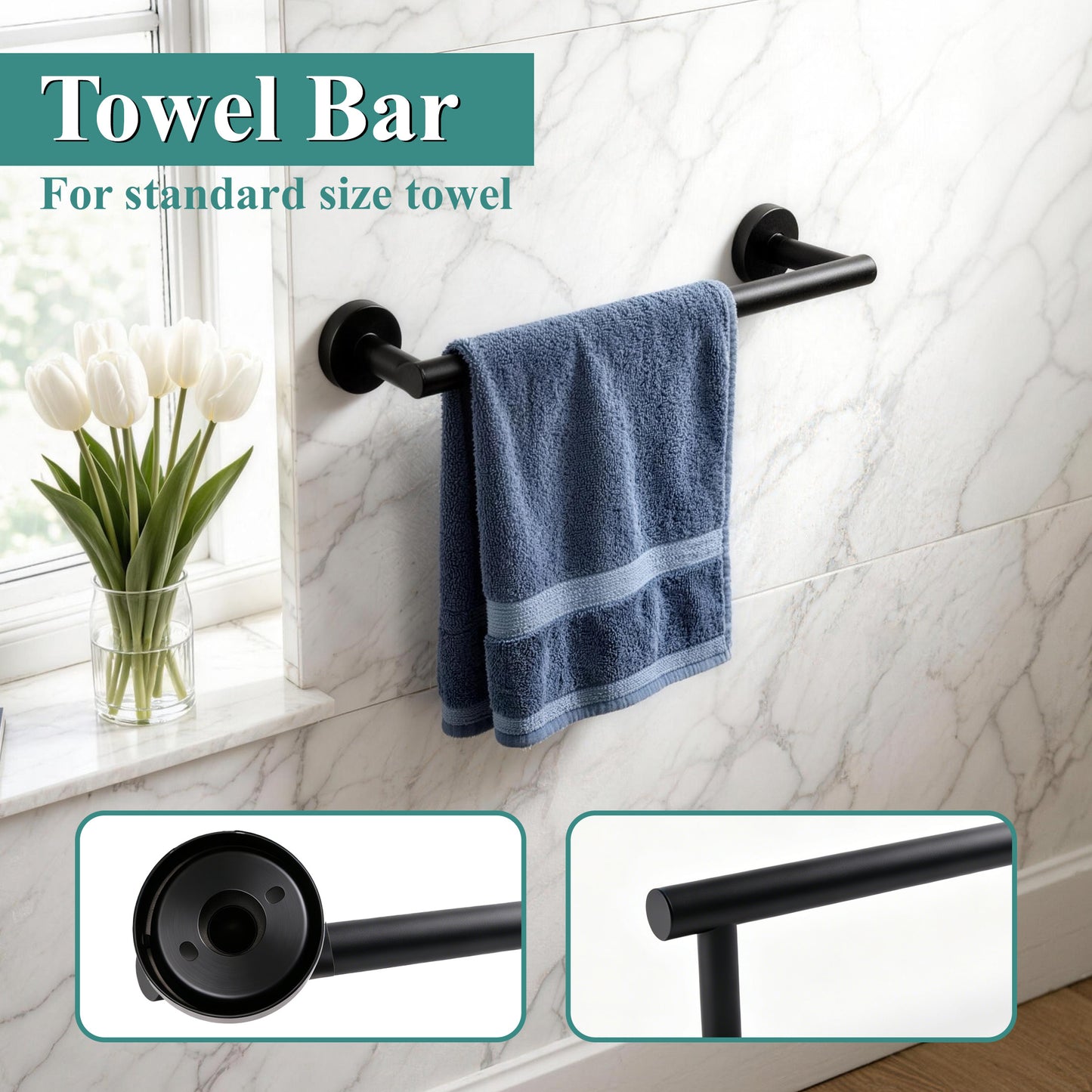 punada 10 pcs Matte Black Bathroom Hardware Set, Stainless Steel Bathroom Accessories Set with Toilet Paper Holder, Towel Ring & Hooks, Towel Bar Set for Home, Towel Racks for Bathroom Wall Mounted