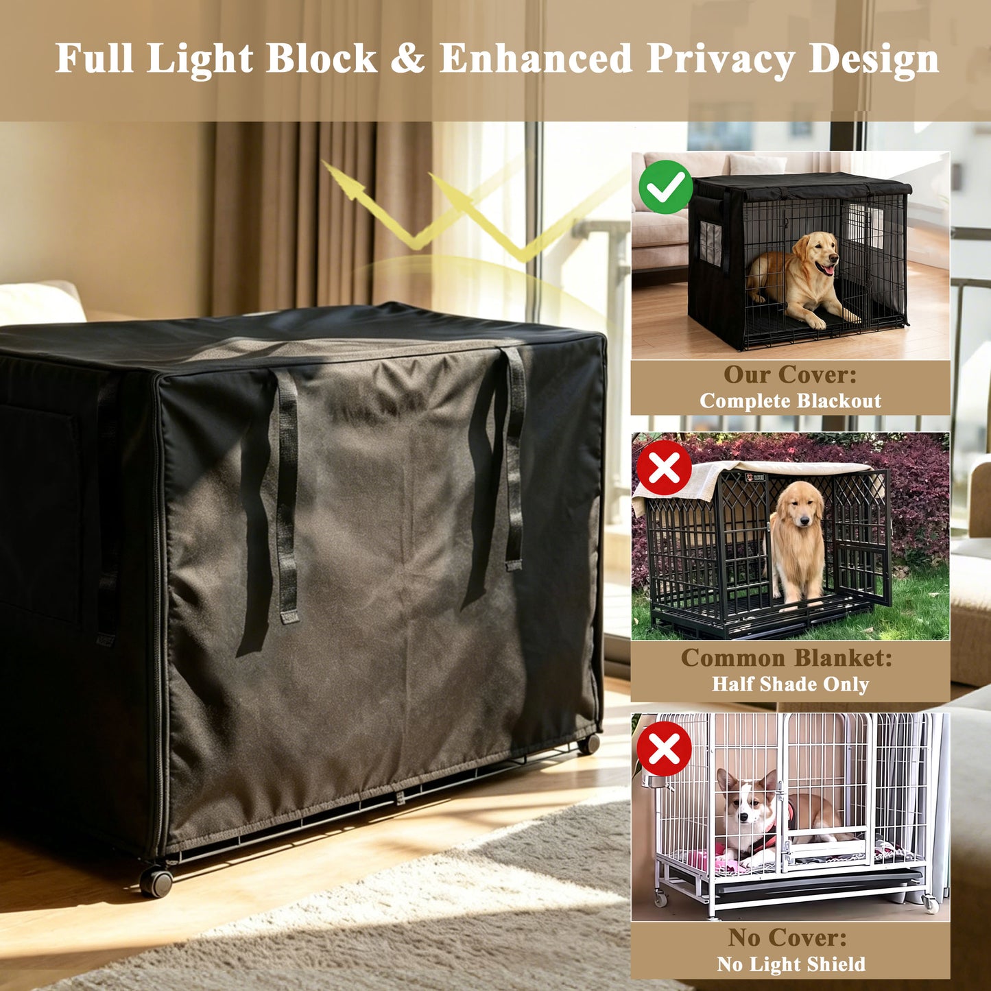 punada Dog Crate Cover 42 Inch, Dog Kennel Cover for Wire Crates with 4-Side Zipper Open Design and 2 Window Panels, Privacy Covers for Indoor Use