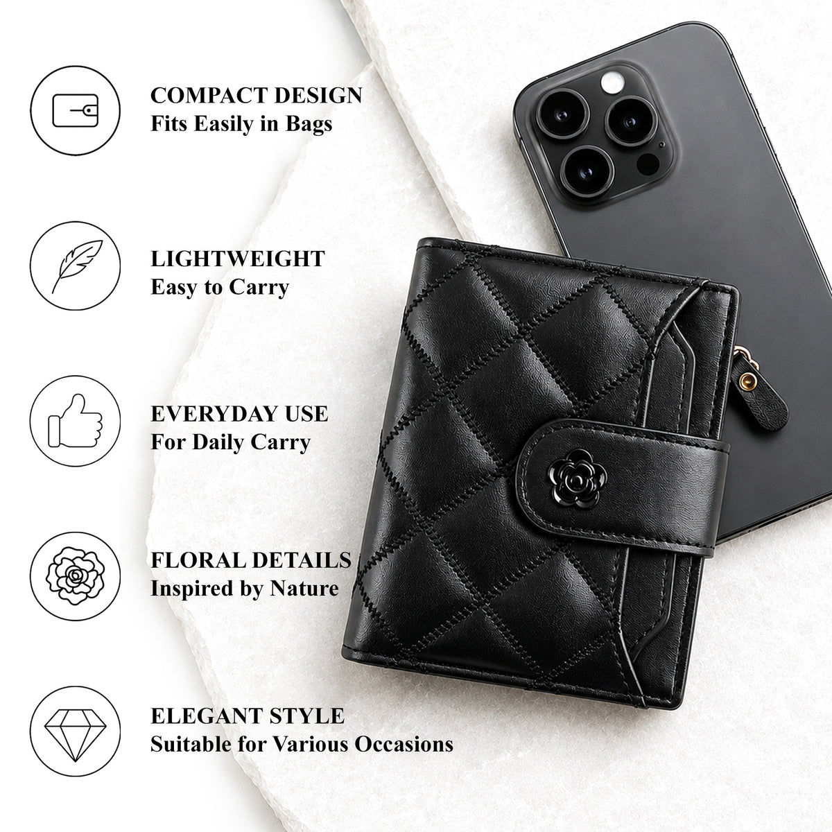 punada Women Bifold Wallet, PU Leather Slim Credit Card Holder with Zipper Coin Pocket, ID Window & Multiple Card Slots, Compact Daily Purse