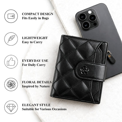 punada Women Bifold Wallet, PU Leather Slim Credit Card Holder with Zipper Coin Pocket, ID Window & Multiple Card Slots, Compact Daily Purse