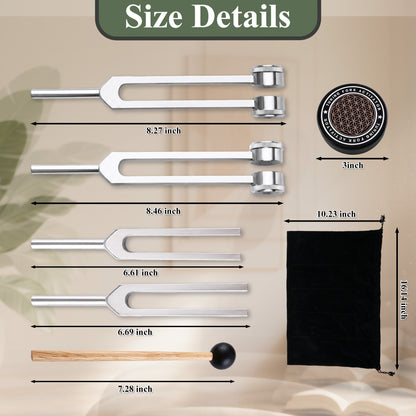 punada Tuning Forks for Healing Set, 128Hz, 136.1Hz, 512Hz, 528Hz Tuning Forks with Activator, Mallet & Bag, for Meditation, Yoga, Relaxation, Sound Healing at Home, Spa, Studio