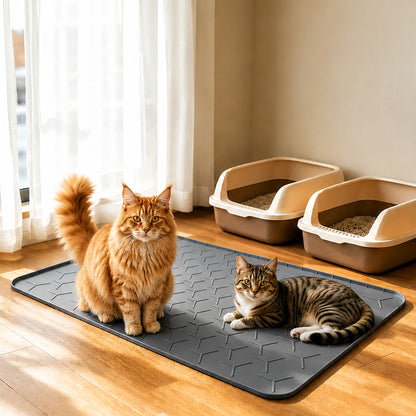 punada Silicone Cat Litter Mat, 34 x 22 inch Large Litter Box Mat with Raised Edge, Easy-to-Clean Waterproof Litter Trapping Mat, Soft Surface Cat Mat for Litter Box and Floor Protection