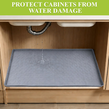 punada Under Sink Mat, 34" x 22" Waterproof Silicone Kitchen Sink Cabinet Protector, Shelf Liner for Kitchen and Bathroom, Leak-Proof Drip Tray, Kitchen Organizer Storage Mat, Gray