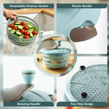 punada Salad Spinner with Double Drainage Holes, 4.2 Quart Salad Dryer with Non-Slip Base & Crank for Washing, Spinning, Vegetable Fruit Washer