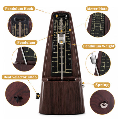 punada Mechanical Metronome for Piano Guitar, Wood Grained Loud Sound and Multiple Beat Modes, Accurate Beat for Beginners 1 Pack
