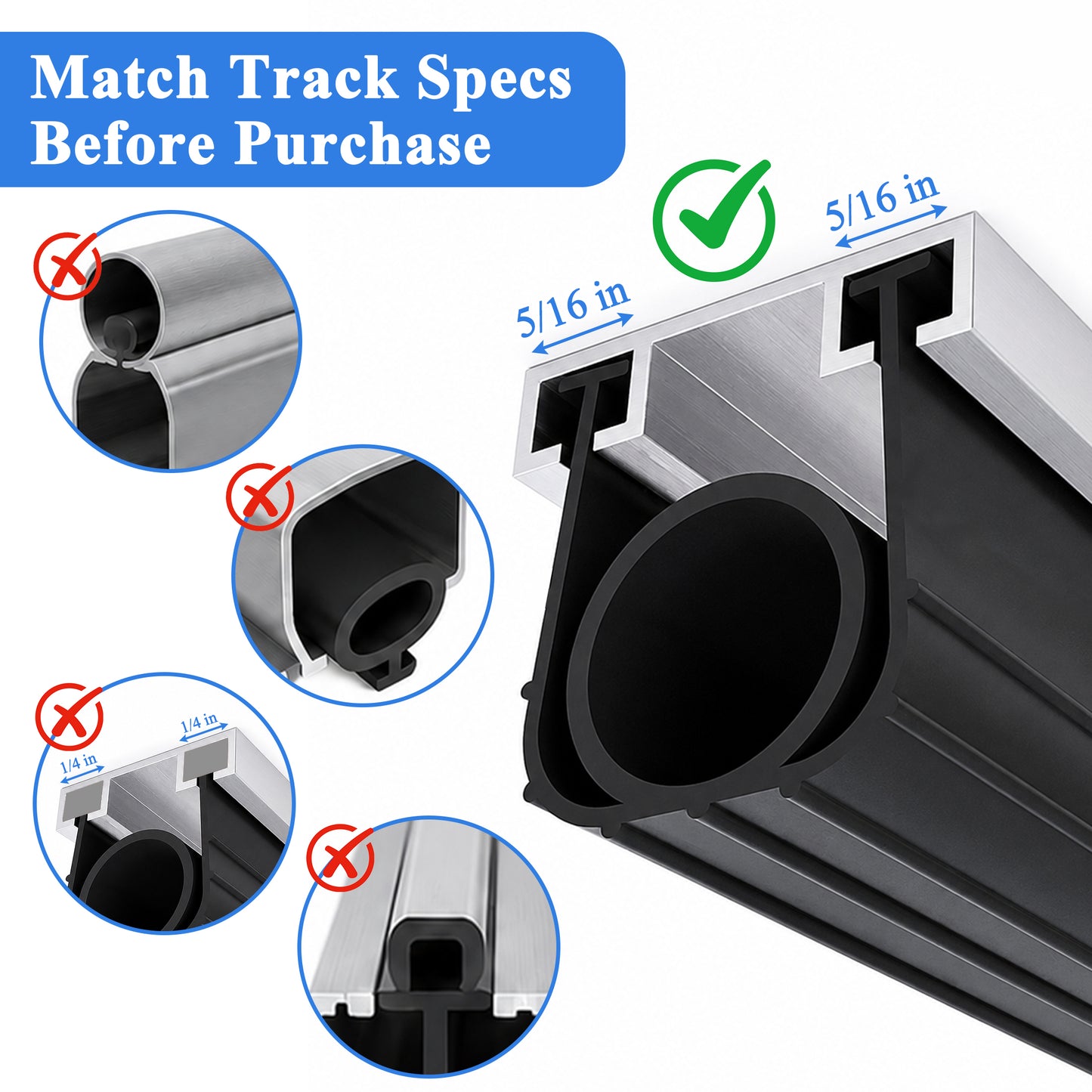punada Garage Door Seal 10ft Bottom Rubber, PVC Weather Stripping Replacement with 5/16" T-End U+O Ring, Weatherproof Garage Door Seal, Blocks Drafts, Dust & Noise, Easy Install
