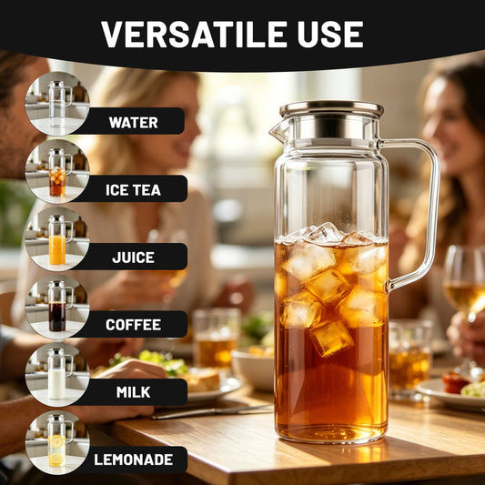 punada 2 Pack 2 Liter 68 oz Glass Pitchers with Lid and Spout, Glass Water Carafe for Hot & Cold Drinks, Large Jug for Iced Tea, Coffee, Juice, Milk, Beverage