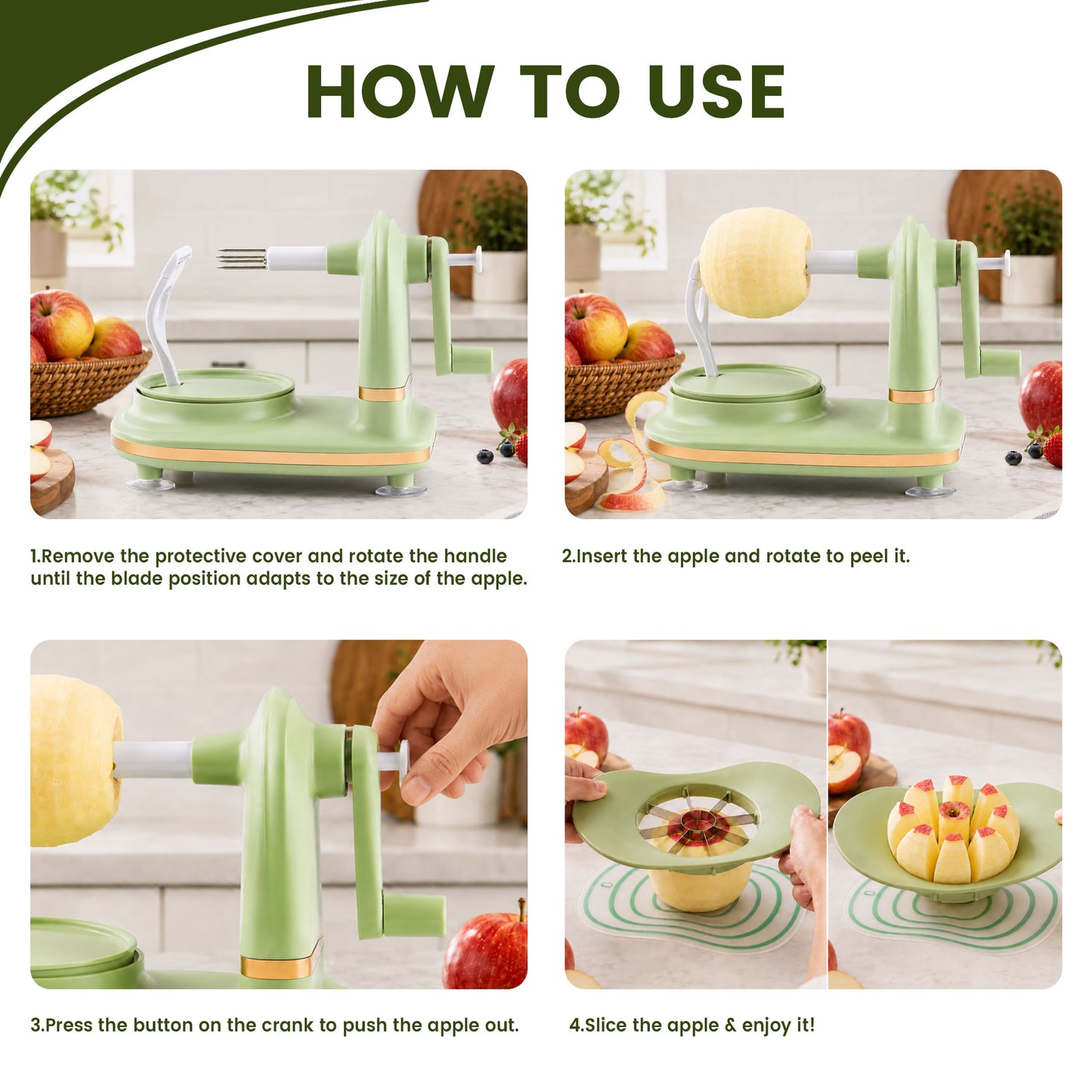 punada Apple Peeler with Stainless Steel Spare Blade, Apple Peeler Corer with Powerful Suction Base for Home Making Apple Sauce and Pie (Green)