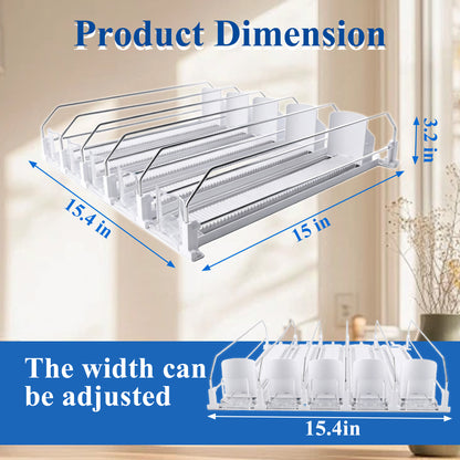 punada Drink Organizer for Fridge, Automatic Pusher Glide Soda Can Organizer for Refrigerator, 5 Rows Fridge Drink Organizer, Adjustable Width-Holds up to 25 Cans,White