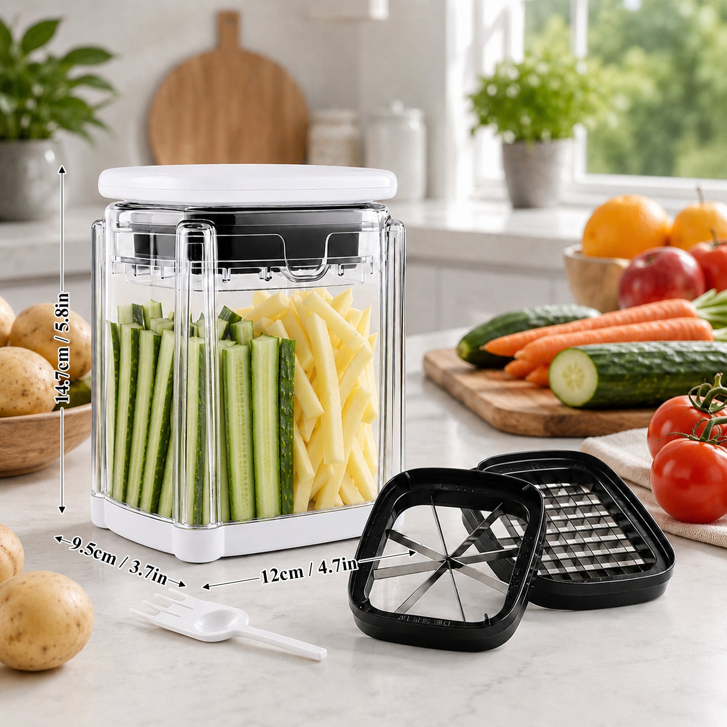 punada French Fry Cutter, Manual Potato Cutter with 2 Interchangeable Blades, Vegetable Chopper & Slicer for Potato, Onion, Carrot, Cucumber & Apple