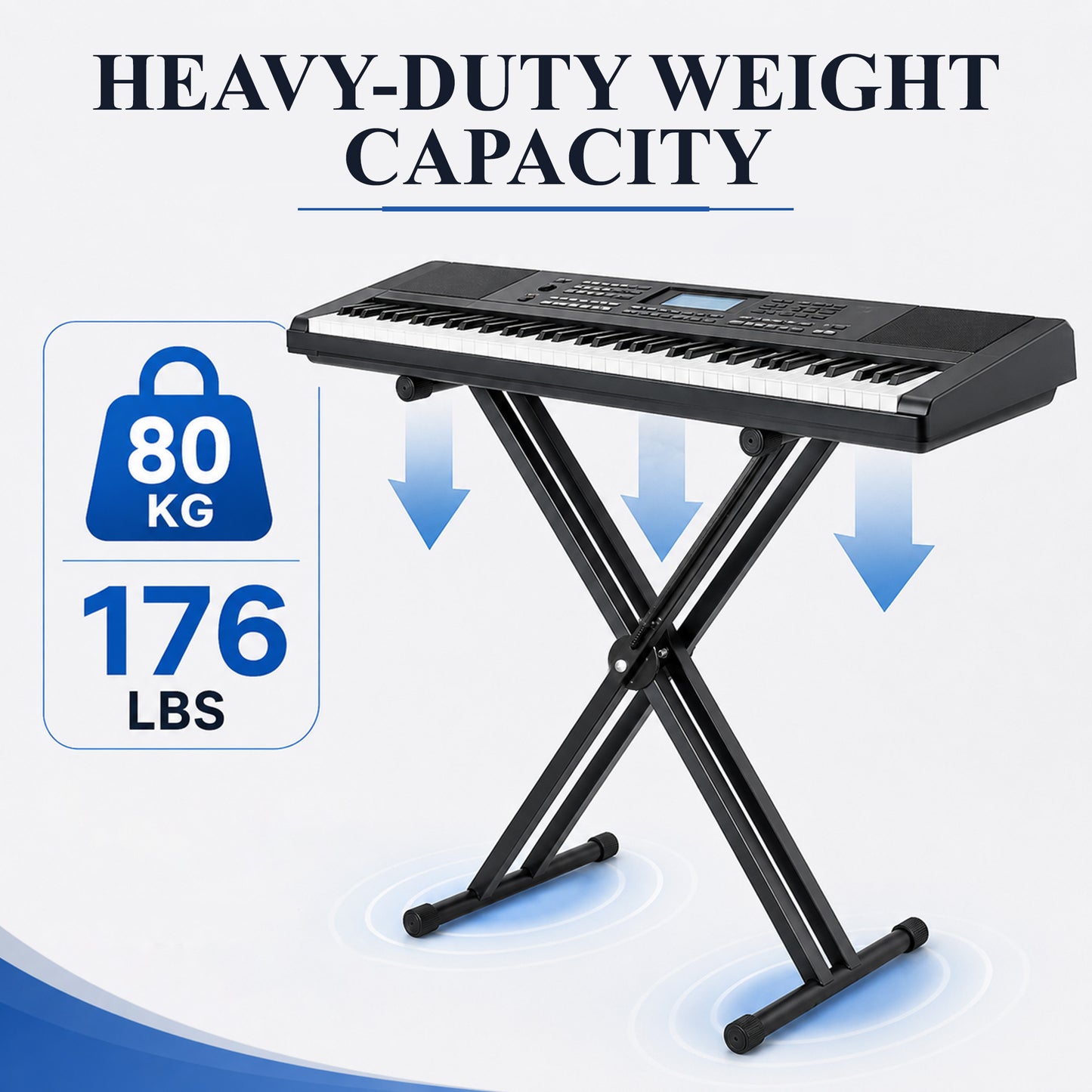 punada Keyboard Stand, Heavy Duty Double-X Piano Stand, Adjustable 6-Level Height, Foldable Steel Keyboard Stand with Safety Straps, Fits 54–88 Key Digital Keyboards & Electric Pianos